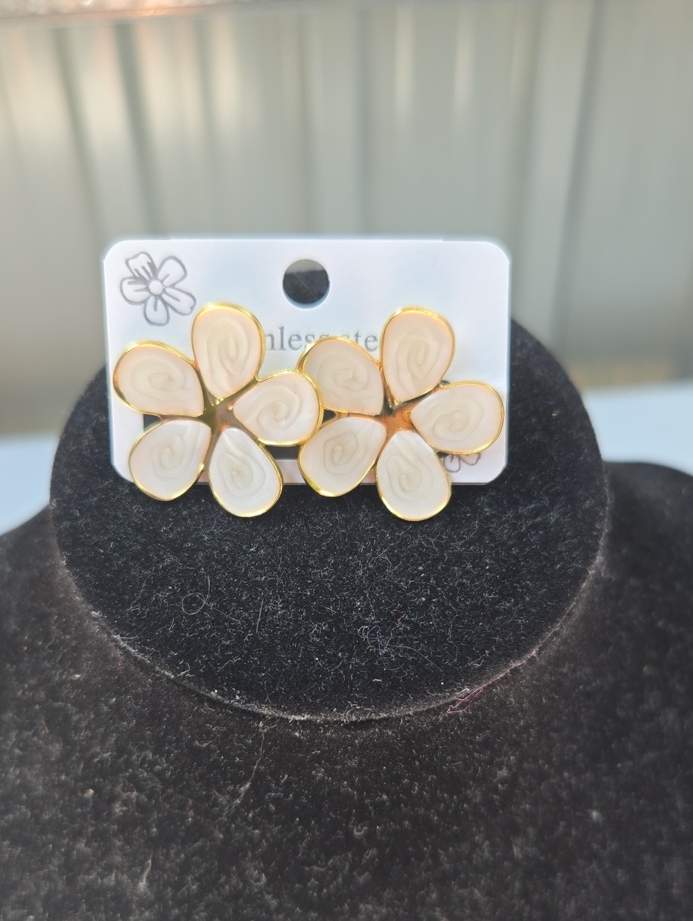 Floral Petal Statement Earrings - Cream and Gold
